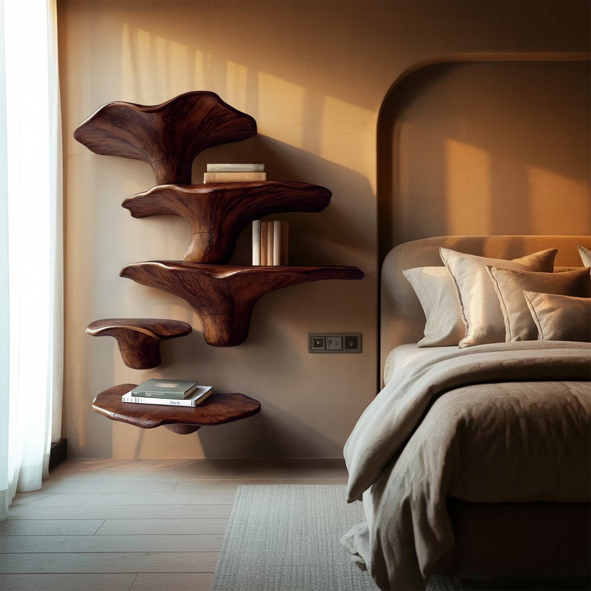 Étagère champignon moderne en bois massif pour l'entrée et la décoration SILDTTRMR008