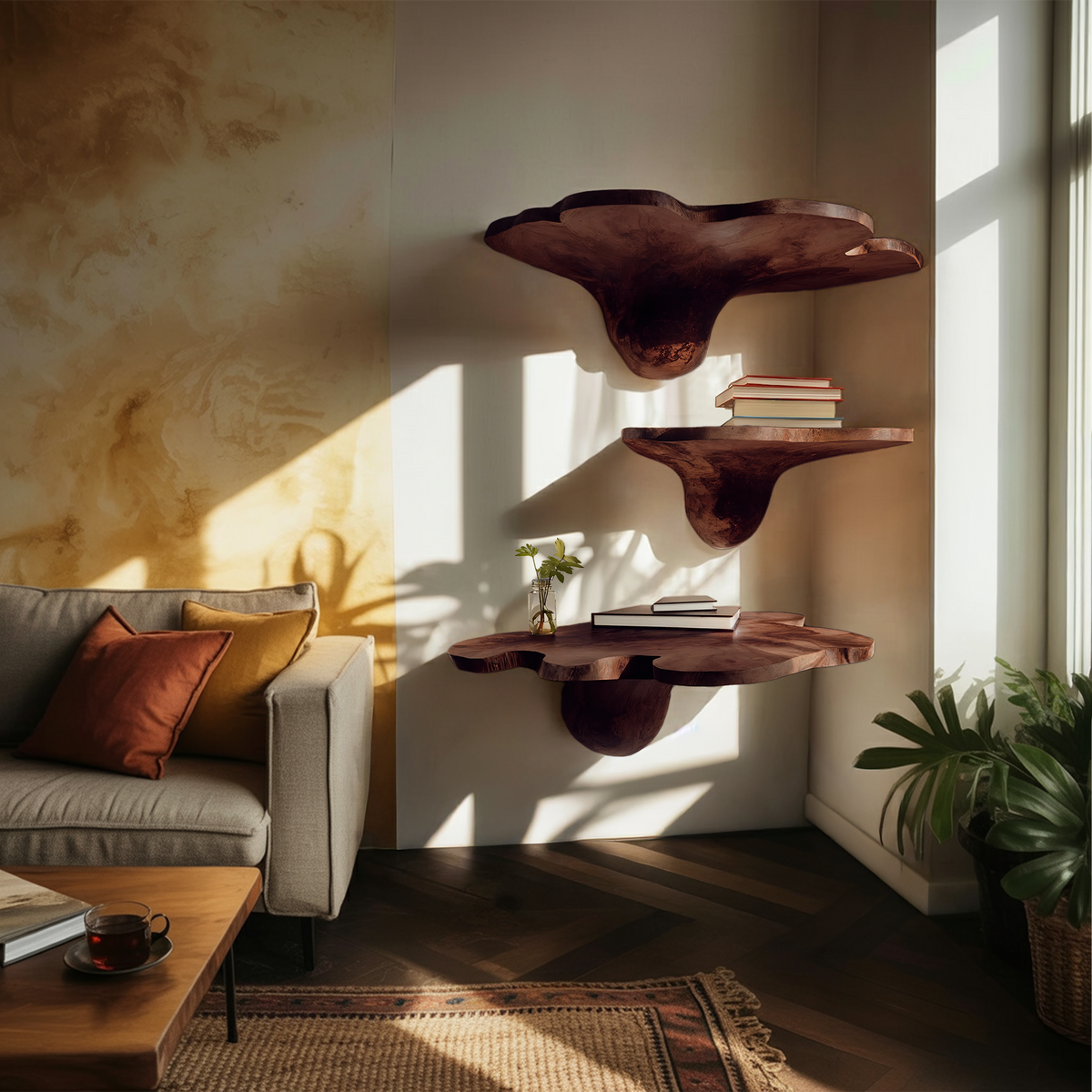 Étagère champignon en bois massif Mid-Century pour décoration de salon moderne SILDTTNMR002