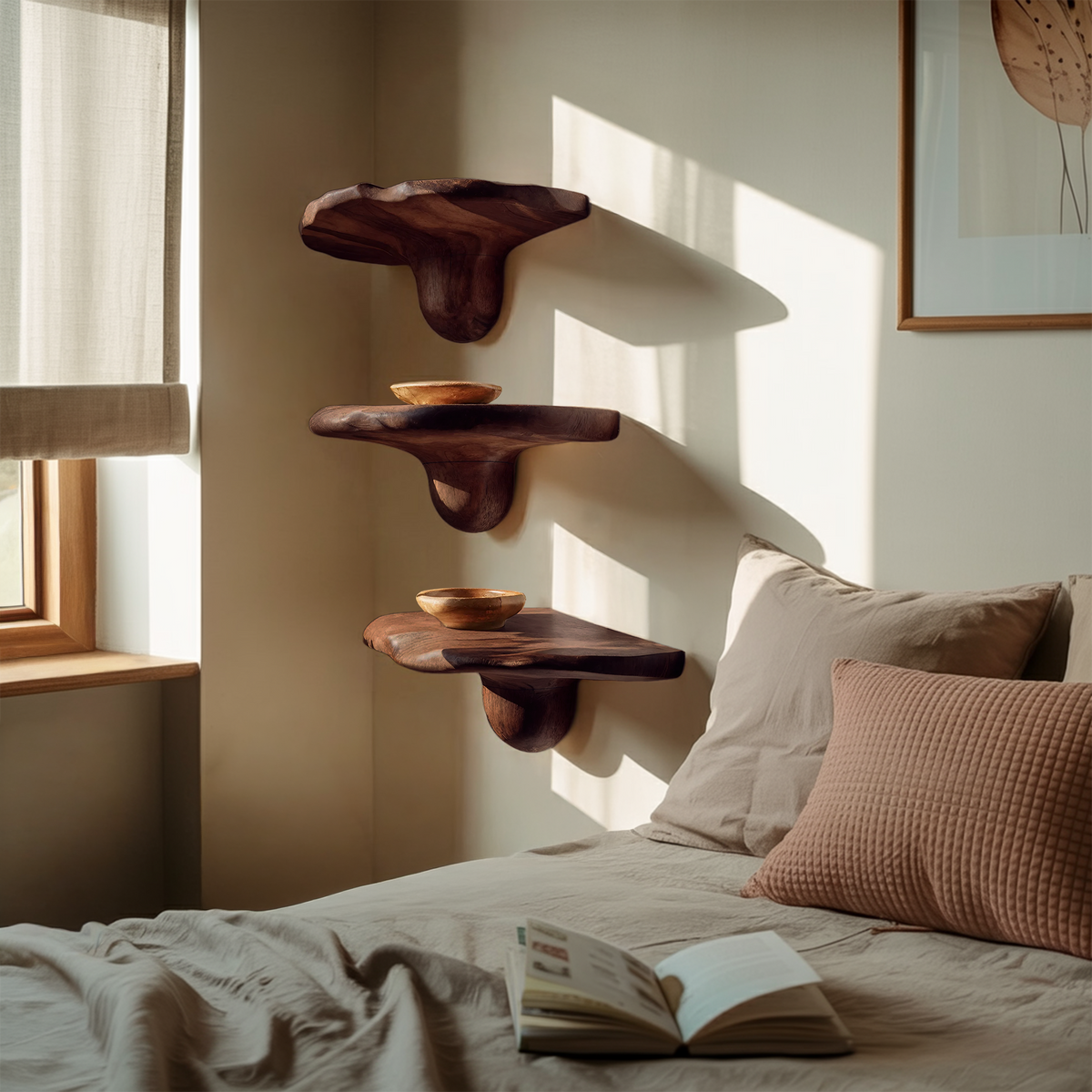 Étagère champignon en bois massif faite à la main pour décoration de chambre SILDTTNMR008